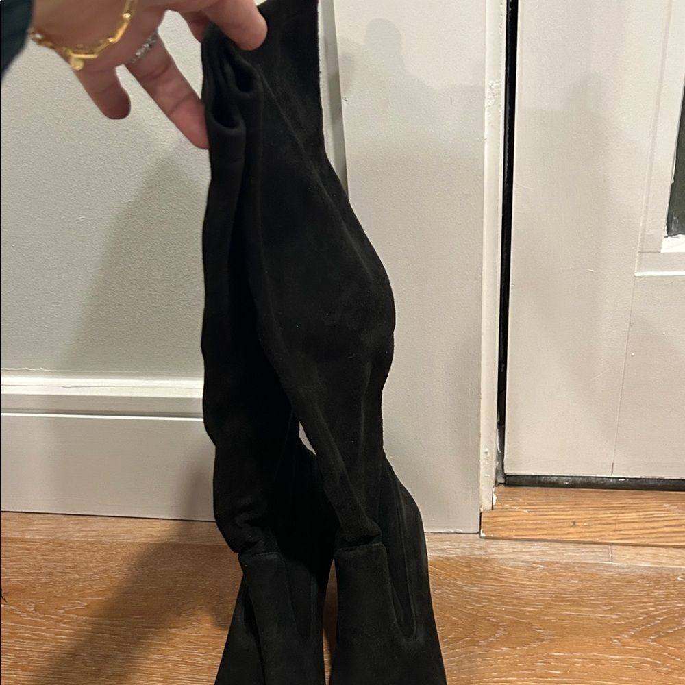 Cole Haan Black Knee Length pull on Suede Boots, Size 8 - Picture 3 of 13